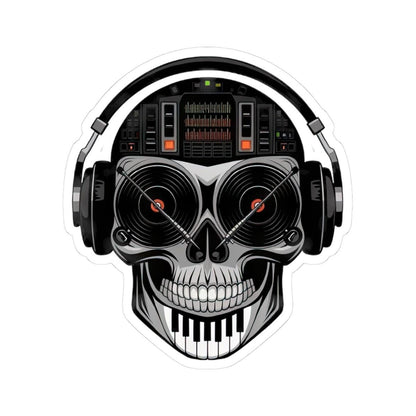 DJ Skull Sticker: Red Vinyl Eyes, Mixer, Piano - EDM Music Decal