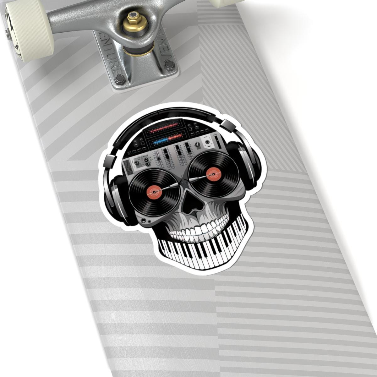 DJ Skull Sticker: Turntable Eyes, Mixer Brain - Waterproof Vinyl Decal