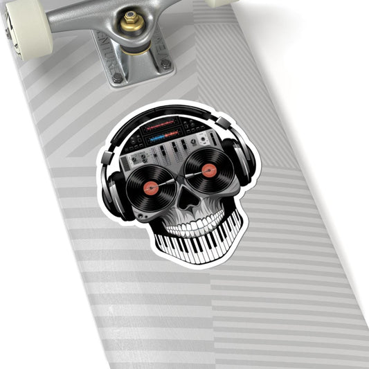 DJ Skull Sticker: Turntable Eyes, Mixer Brain - Waterproof Vinyl Decal