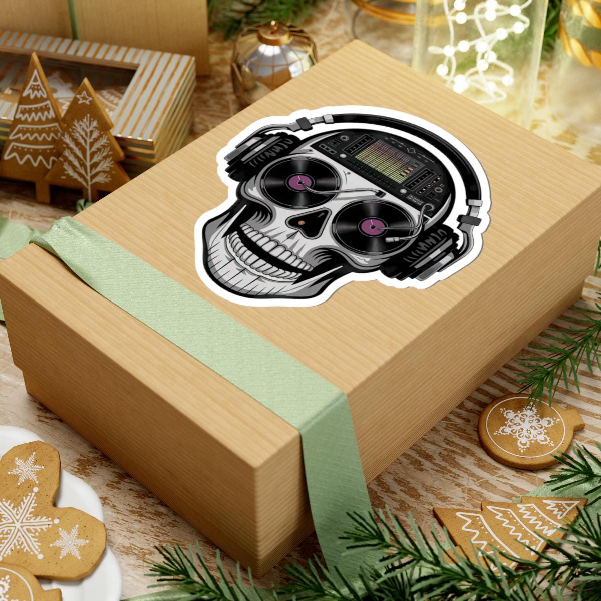 DJ Skull Sticker: Waterproof Vinyl Decal for Music Lovers