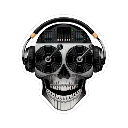 DJ Skull Sticker: Turntable Eyes, Mixer Brain - Waterproof Vinyl Decal