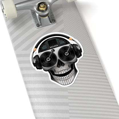 DJ Skull Sticker: Turntable Eyes, Mixer Brain - Waterproof Vinyl Decal