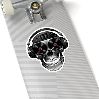 DJ Skull Sticker: Turntable Eyes, Mixer Forehead - Waterproof Vinyl Decal