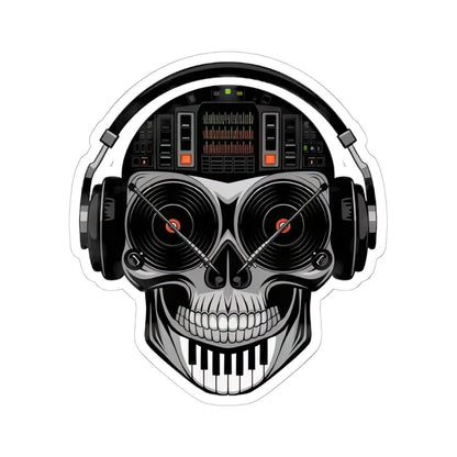 DJ Skull Sticker: Red Vinyl Eyes, Mixer, Piano - EDM Music Decal