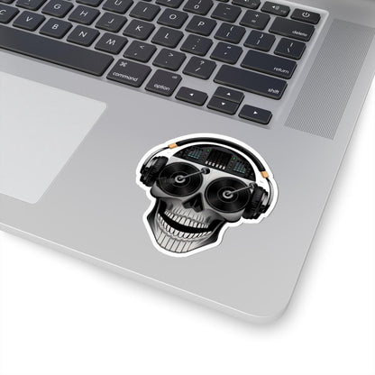 DJ Skull Sticker: Turntable Eyes, Mixer Brain - Waterproof Vinyl Decal