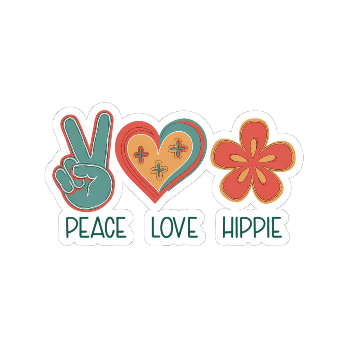 Peace Love Hippie Sticker: Retro 70s Groovy Flower Power Vinyl Decal
