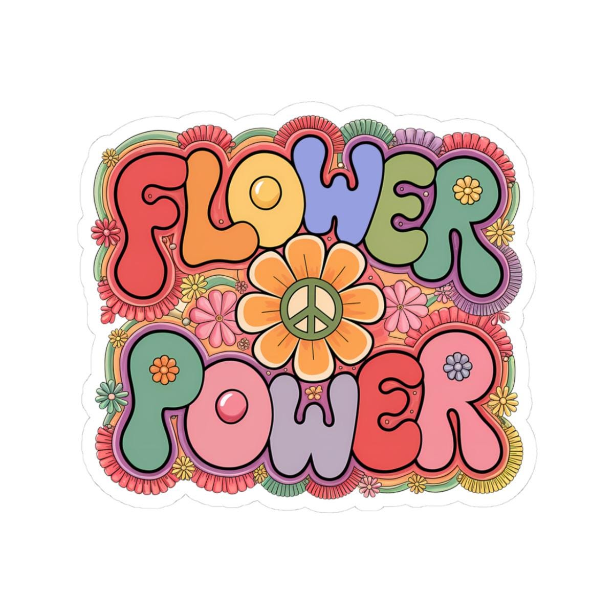 Flower Power Hippie Sticker: Groovy Retro Peace Sign Floral Decal