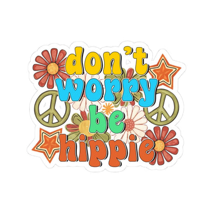 ColorFlow 'Don't Worry Be Hippie' Sticker: Retro 70s Groovy Floral Vinyl Decal