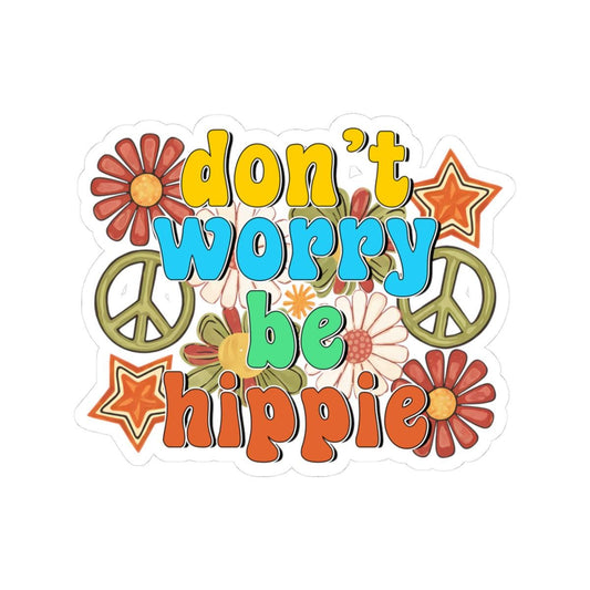 ColorFlow 'Don't Worry Be Hippie' Sticker: Retro 70s Groovy Floral Vinyl Decal