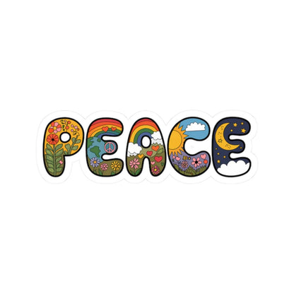 Peace Word Art Sticker: Groovy Hippie Retro Rainbow Decal