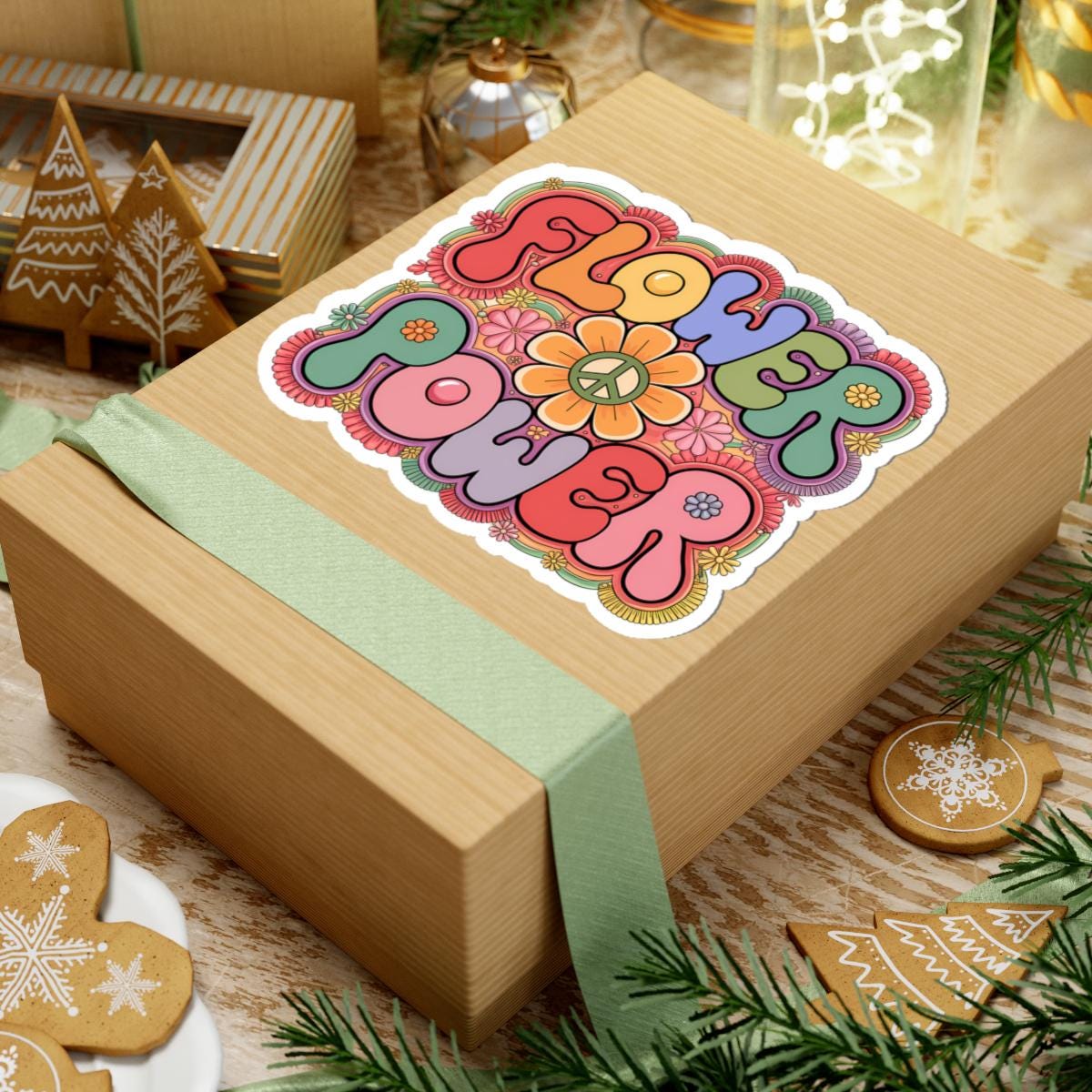 Flower Power Hippie Sticker: Groovy Retro Peace Sign Floral Decal