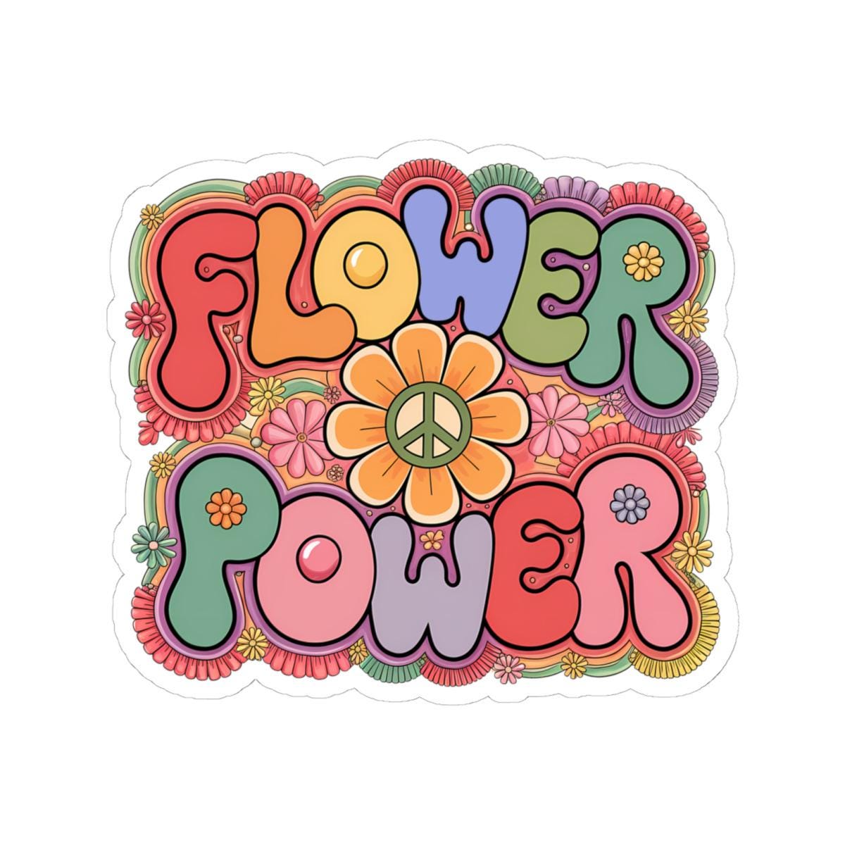 Flower Power Hippie Sticker: Groovy Retro Peace Sign Floral Decal
