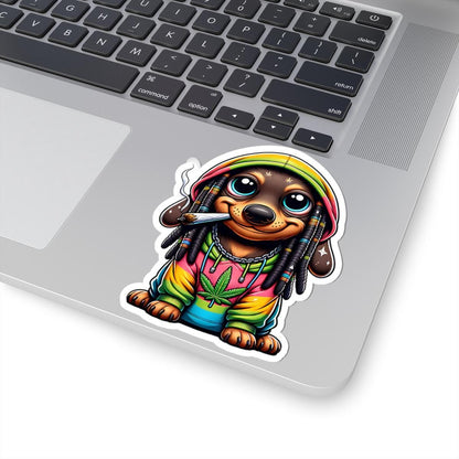 ColorFlow Rasta Dachshund Hoodie Glossy Vinyl Sticker | Kiss Cut or Die Cut | Waterproof Weed Dog Cannabis Reggae Decal for Laptops Cars