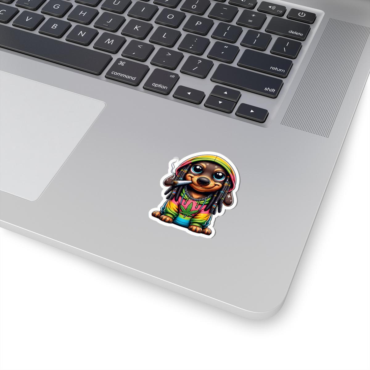 ColorFlow Rasta Dachshund Hoodie Glossy Vinyl Sticker | Kiss Cut or Die Cut | Waterproof Weed Dog Cannabis Reggae Decal for Laptops Cars
