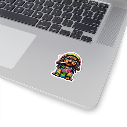 ColorFlow Rasta Dachshund Hoodie Glossy Vinyl Sticker | Kiss Cut or Die Cut | Waterproof Weed Dog Cannabis Reggae Decal for Laptops Cars