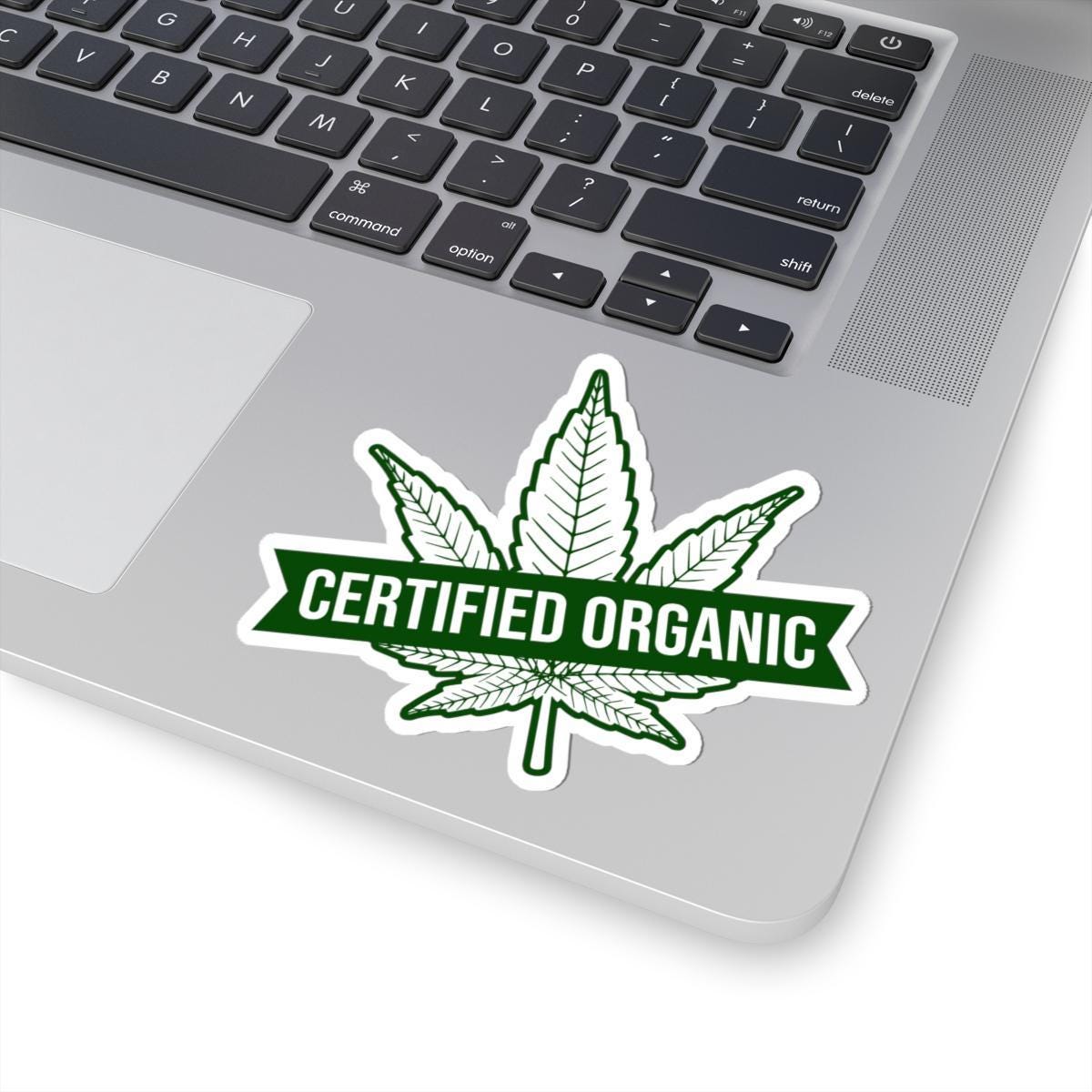 ColorFlow | Certified Organic Weed Sticker Waterproof Cannabis Leaf Vinyl Decal Funny Stoner Label for Laptop Jar Flask Dispensary Use