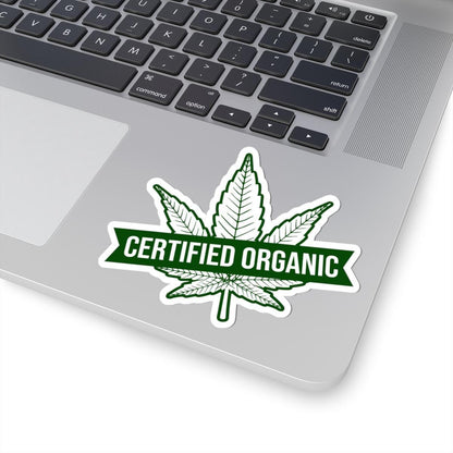 ColorFlow | Certified Organic Weed Sticker Waterproof Cannabis Leaf Vinyl Decal Funny Stoner Label for Laptop Jar Flask Dispensary Use