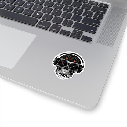 DJ Skull Sticker: Red Vinyl Eyes, Mixer, Piano - EDM Music Decal