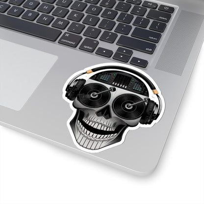 DJ Skull Sticker: Turntable Eyes, Mixer Brain - Waterproof Vinyl Decal