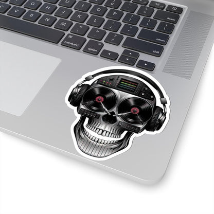 DJ Skull Sticker: Turntable Eyes, Mixer Forehead - Waterproof Vinyl Decal