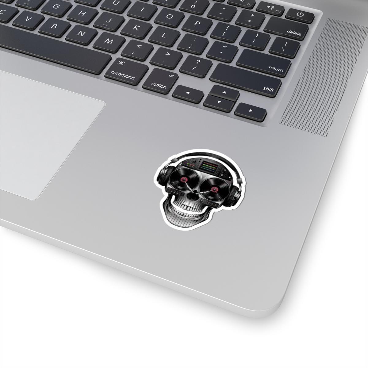 DJ Skull Sticker: Turntable Eyes, Mixer Forehead - Waterproof Vinyl Decal