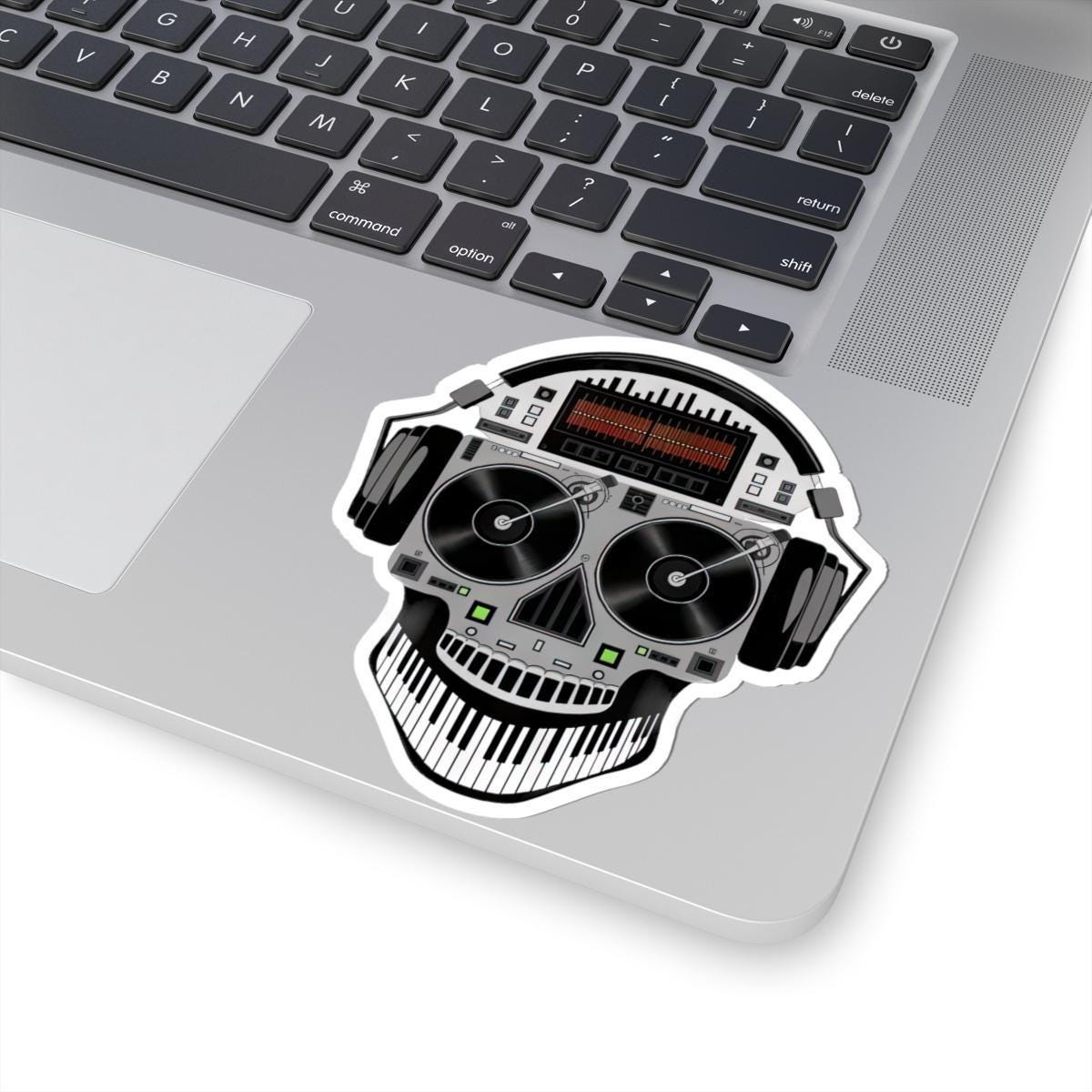 DJ Skull Turntable Sticker: Waterproof Vinyl EDM Music Decal