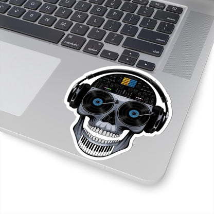 DJ Skull Vinyl Sticker: EDM Mixer, Piano Teeth, Turntable Art