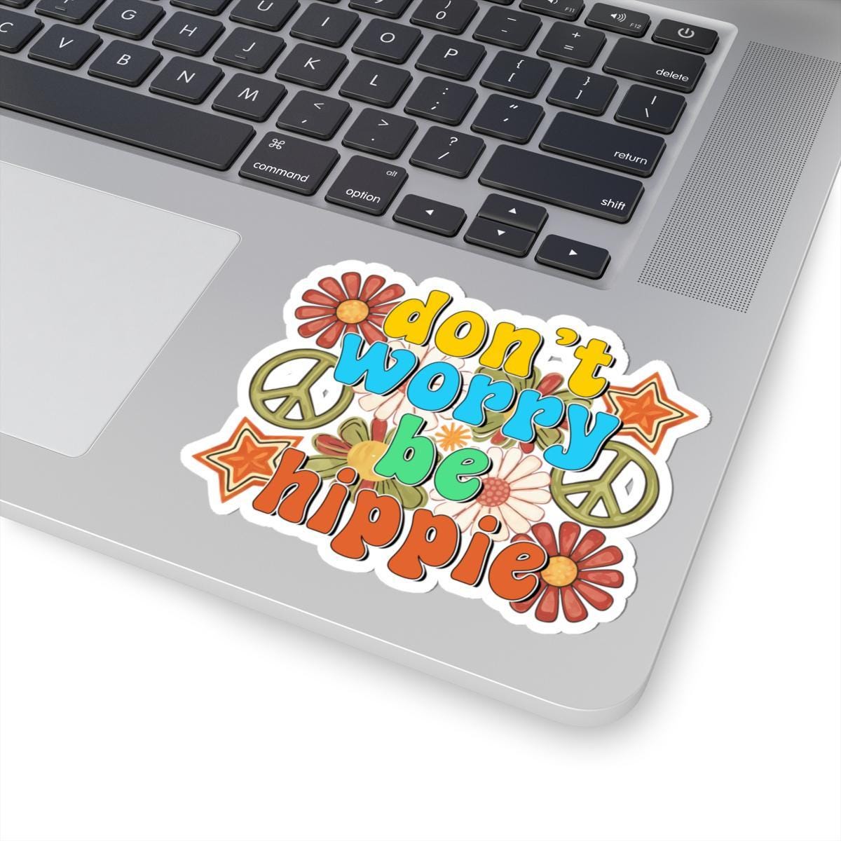ColorFlow 'Don't Worry Be Hippie' Sticker: Retro 70s Groovy Floral Vinyl Decal