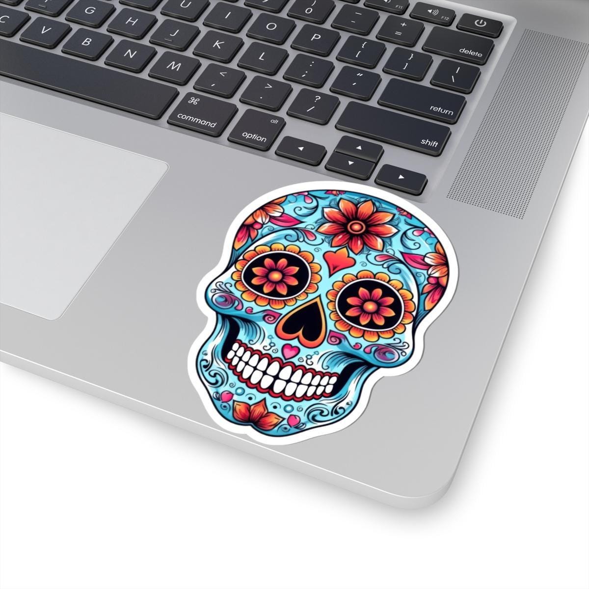 ColorFlow | Floral Sugar Skull Vinyl Sticker | Day of the Dead Heart Eyes Decal | Waterproof Colorful Calavera Laptop Sticker