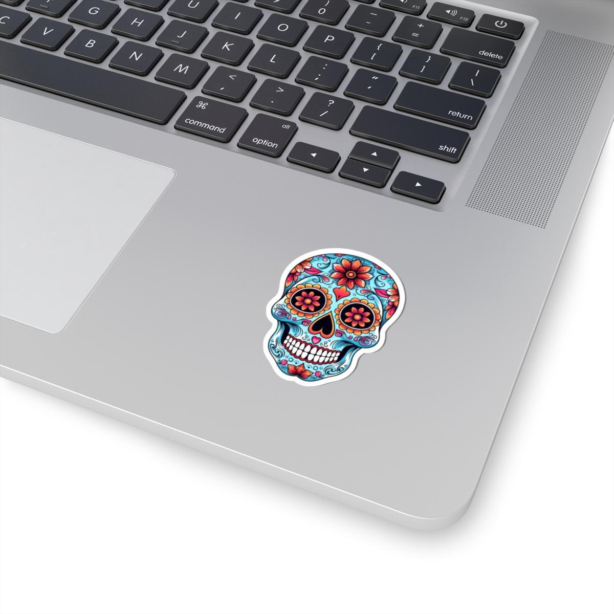 ColorFlow | Floral Sugar Skull Vinyl Sticker | Day of the Dead Heart Eyes Decal | Waterproof Colorful Calavera Laptop Sticker