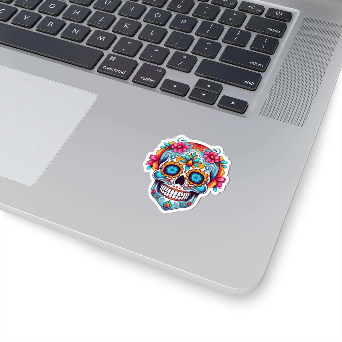 Floral Sugar Skull Vinyl Sticker: Dia de los Muertos Waterproof Decal