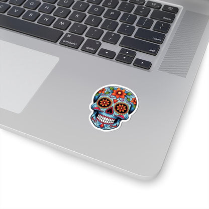 ColorFlow | Floral Sugar Skull Vinyl Sticker | Waterproof Skull Sticker | Day of the Dead Aesthetic Decal | Dia De Los Muertos Art