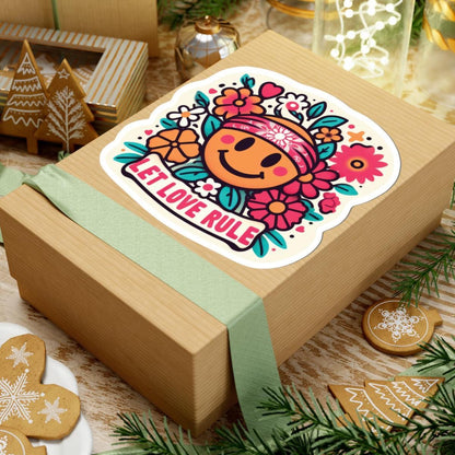 ColorFlow | Let Love Rule Sticker with Hippie Smiley and Flowers | Retro Groovy Vinyl Decal
