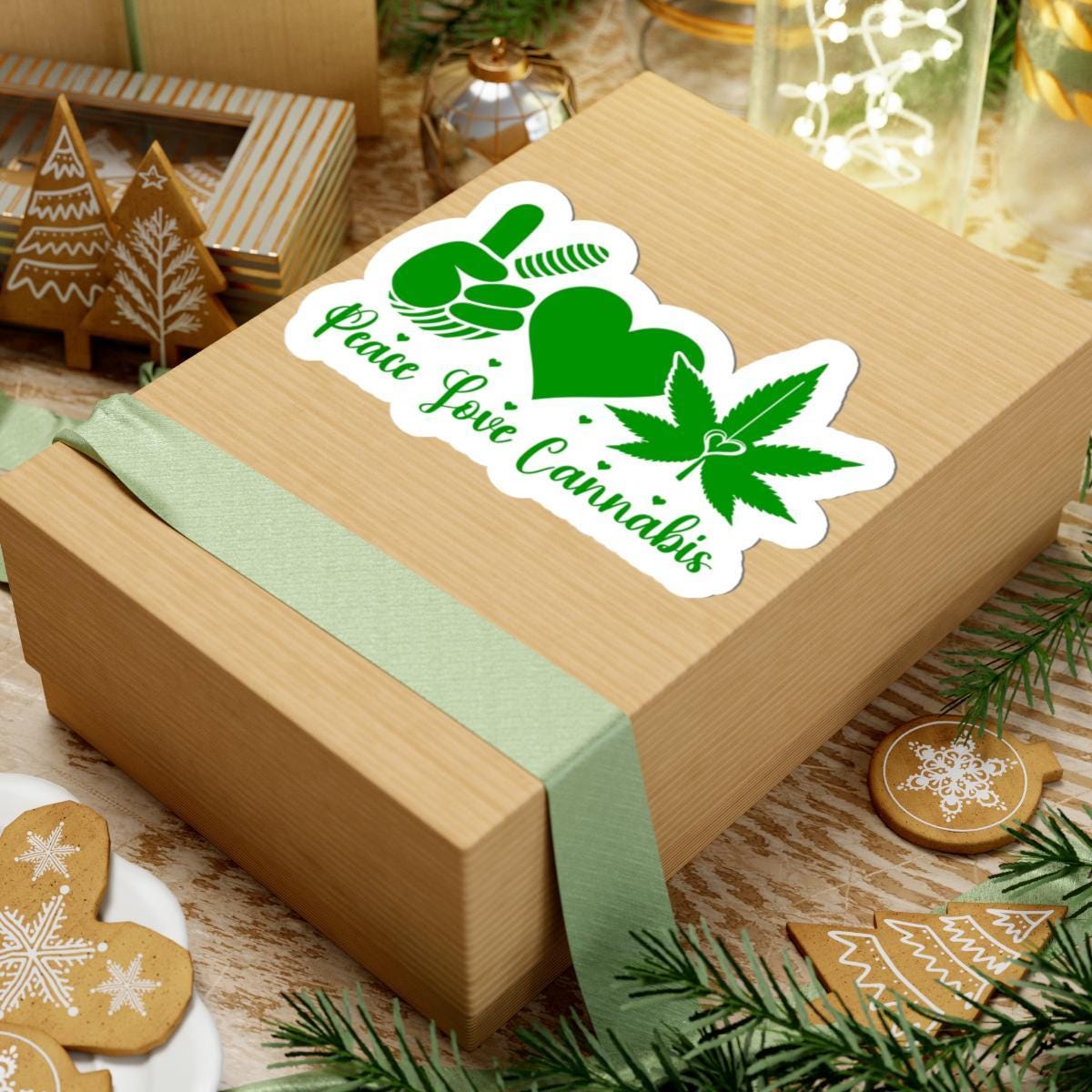 ColorFlow | Peace Love Cannabis Sticker | Weed Leaf Hippie Vinyl Decal | Pot Leaf Sticker | Stoner 420 Sticker | Chill Vibes Art