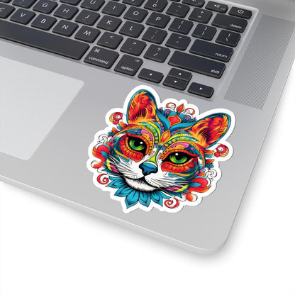 Psychedelic Cat Sticker: Mandala Floral Design, Vibrant Vinyl Decal