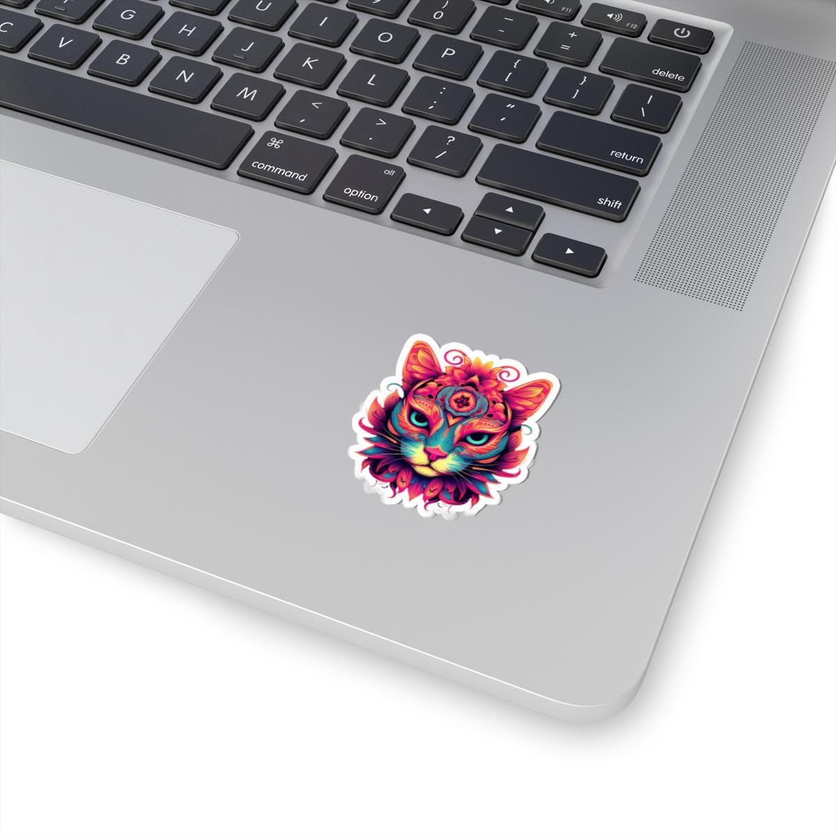Psychedelic Cat Sticker: Vibrant Floral Trippy Vinyl Decal