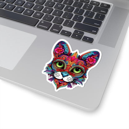 Psychedelic Floral Cat Sticker: Mandala Calavera Decal