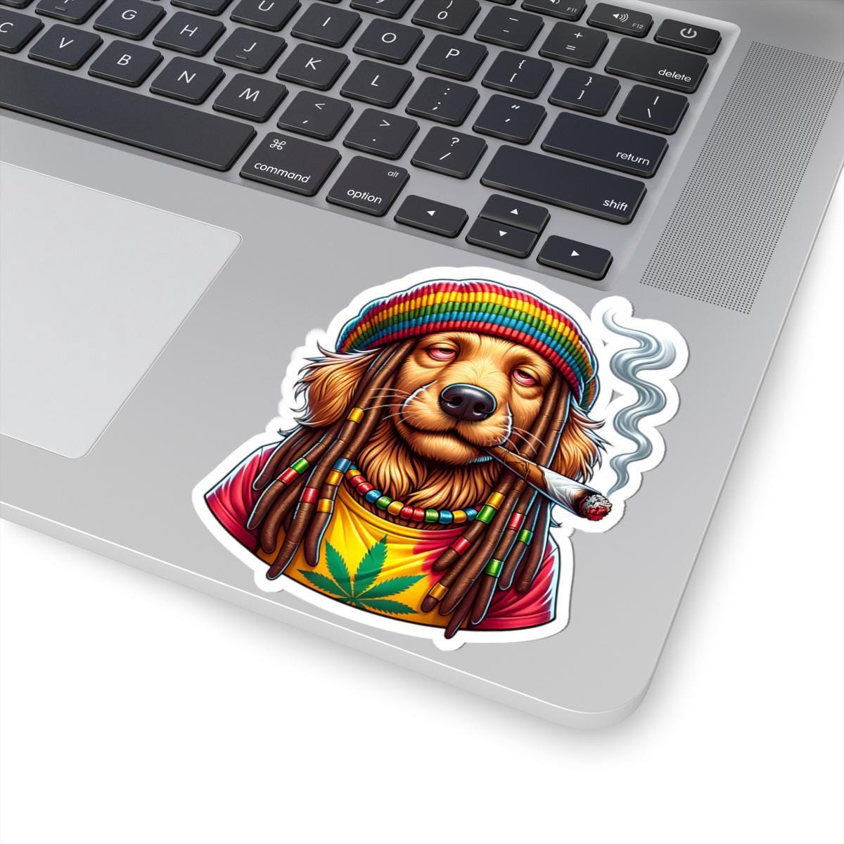 ColorFlow | Rasta Golden Retriever Weed Dog Glossy Vinyl Sticker | Kiss Cut or Die Cut | Waterproof Cannabis Reggae Decal for Cars Laptops