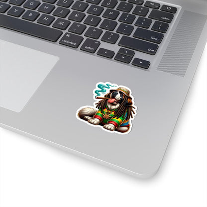 ColorFlow | Rasta Saint Bernard Blunt Glossy Vinyl Sticker | Kiss Cut or Die Cut | Waterproof Weed Dog Cannabis Reggae Decal