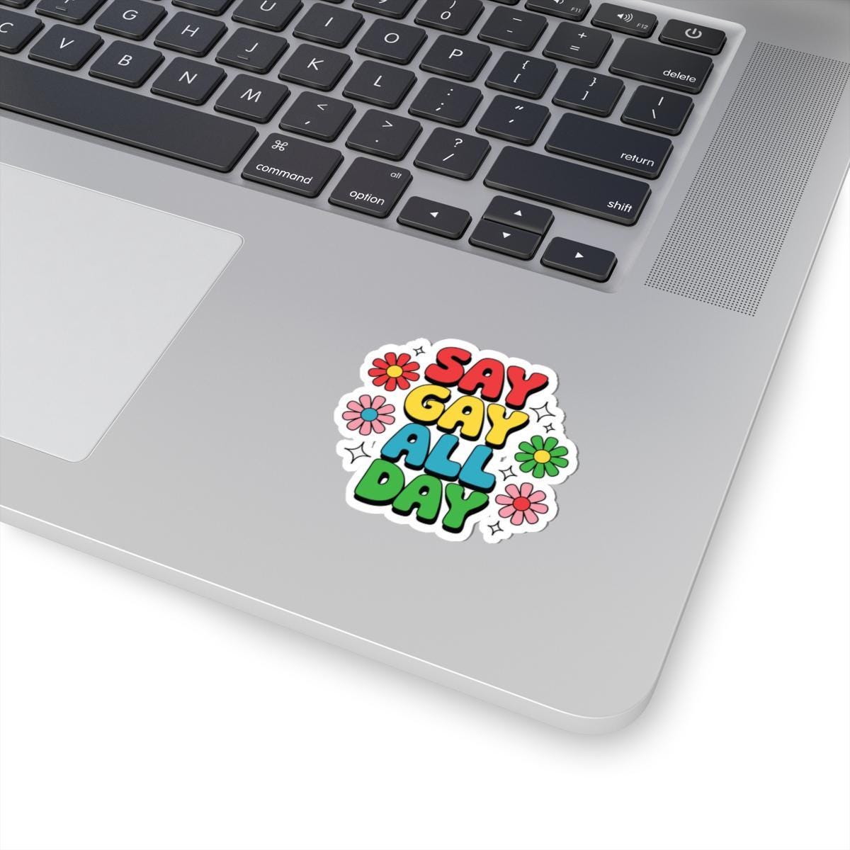 Say Gay All Day Sticker: Retro Rainbow LGBTQ Pride Vinyl Decor