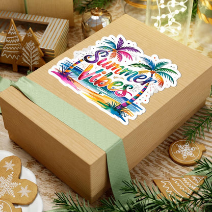 Summer Vibes Sticker: Retro Rainbow Beach Palm Tree Vinyl Decal