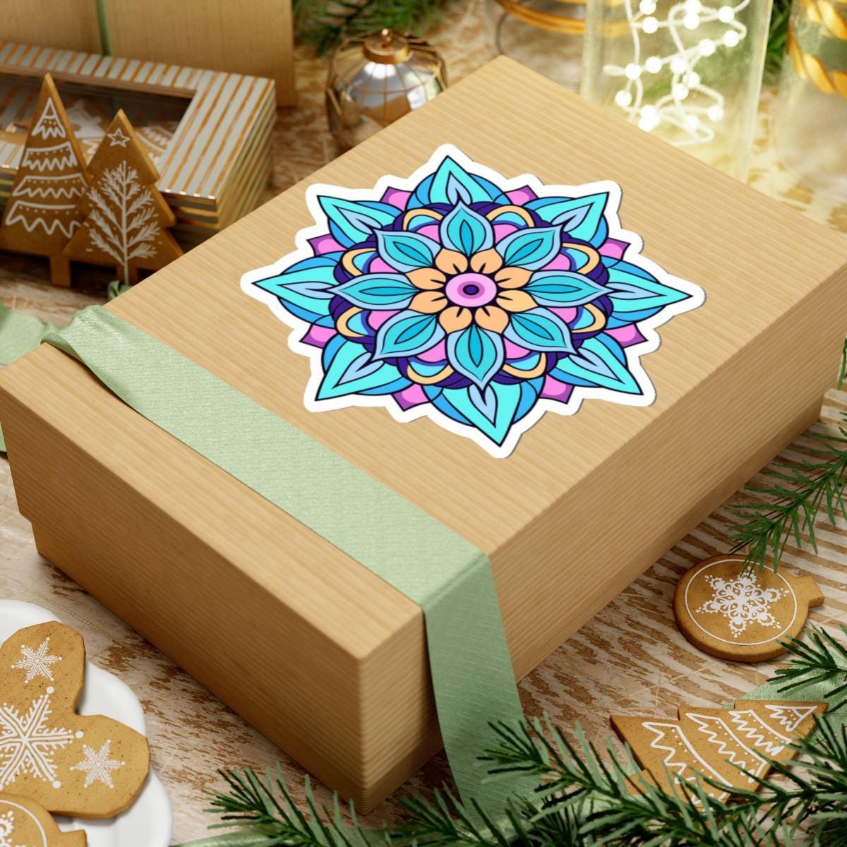 Blue Mandala Sticker: Tranquil Petals, Boho Zen Vinyl Decal