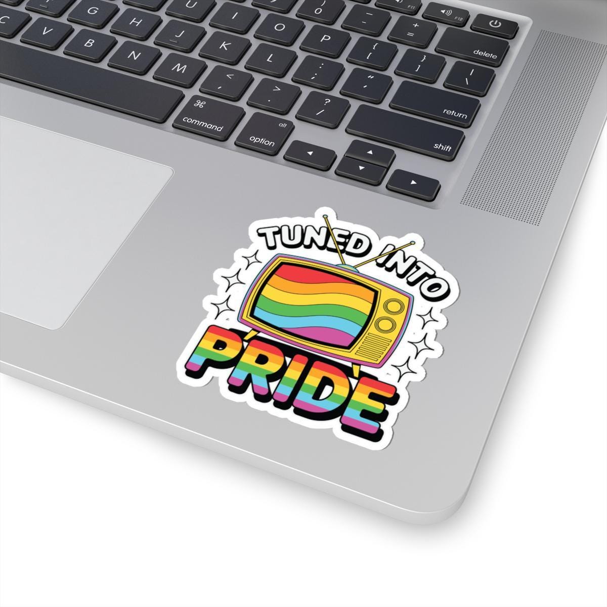 Retro Rainbow TV Pride Sticker: Glossy LGBTQ Vinyl Decor