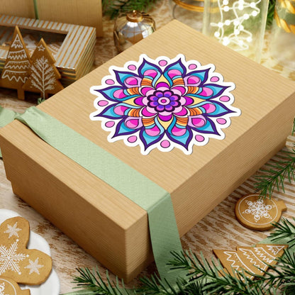 ColorFlow | Vibrant Lotus Bloom Mandala Sticker | Boho Rainbow Vinyl Decal | Sacred Flower Art