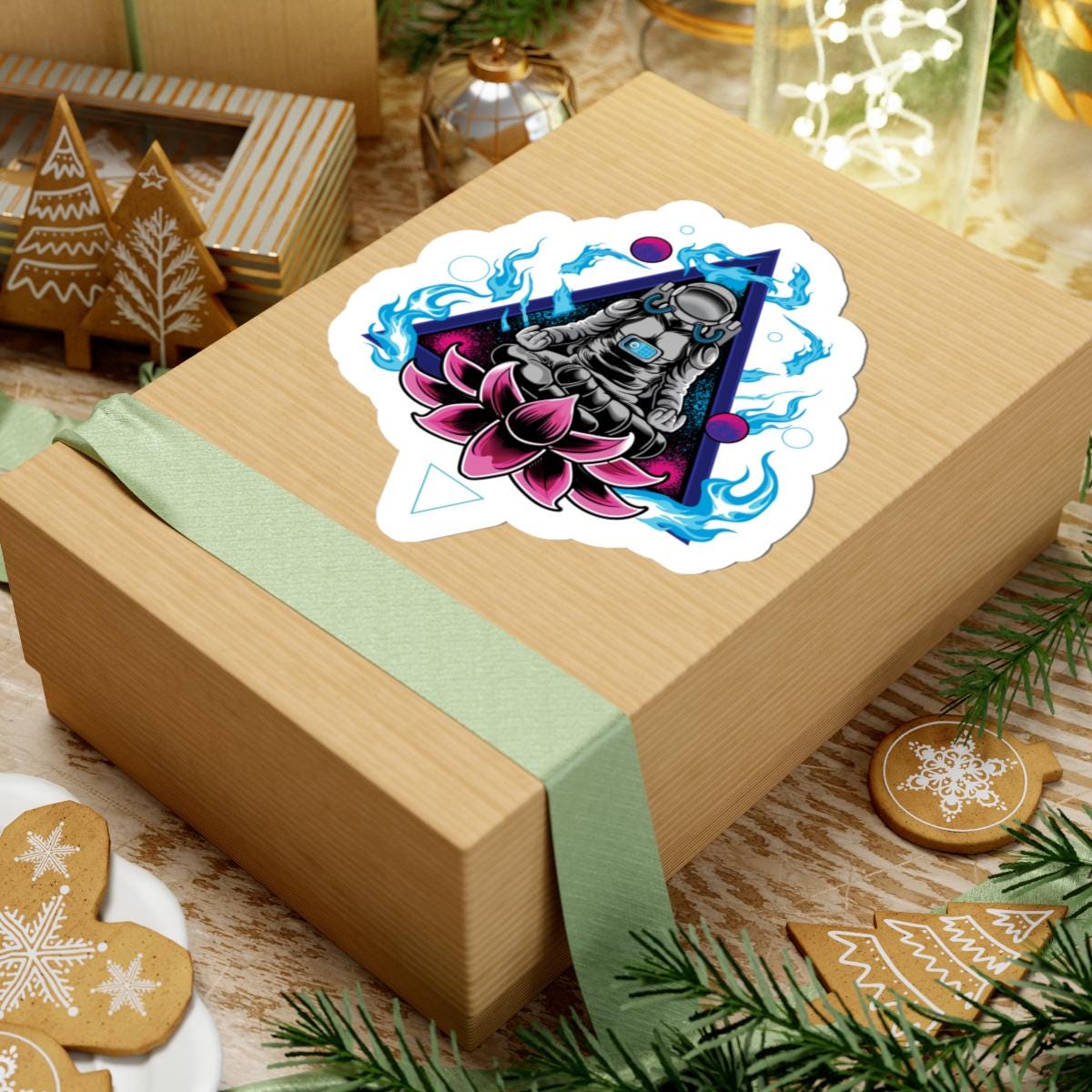 ColorFlow Astronaut Meditation Sticker | Cosmic Zen Lotus Space Art Decal | Mindfulness Galaxy Vinyl Sticker