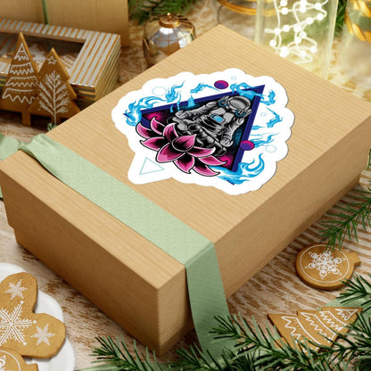 ColorFlow Astronaut Meditation Sticker | Cosmic Zen Lotus Space Art Decal | Mindfulness Galaxy Vinyl Sticker