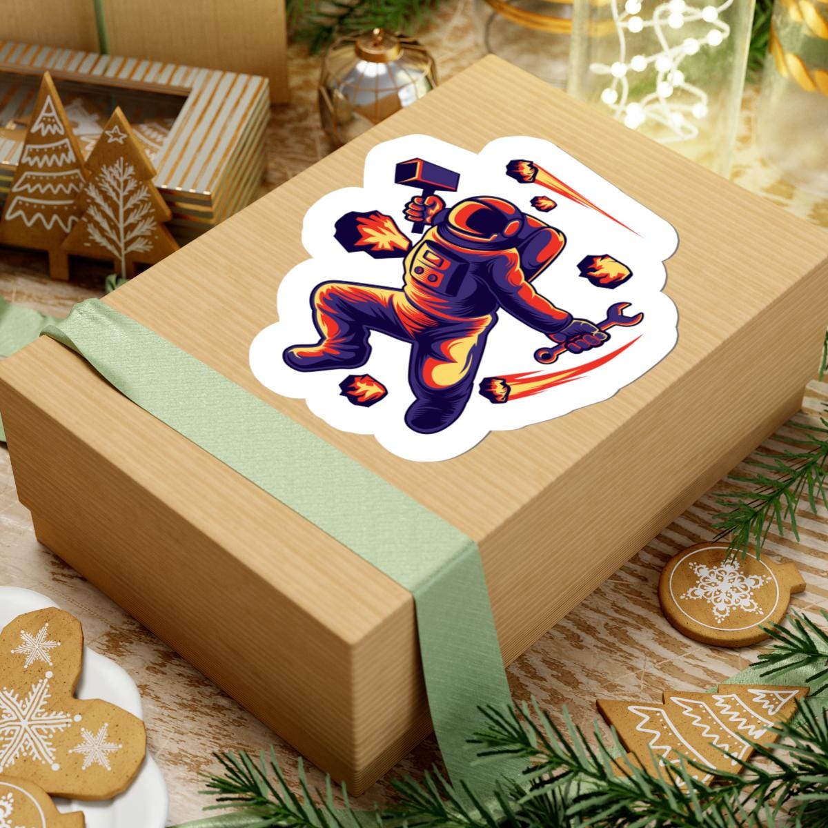 ColorFlow Astronaut Meteor Sticker | Space Repair Worker Vinyl Decal | Cosmic Survival Astronaut Art Sticker