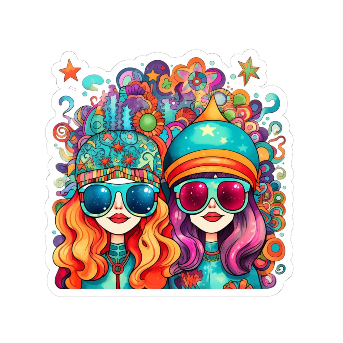 Psychedelic Groovy Girls Sticker: Trippy Retro Vinyl Decal