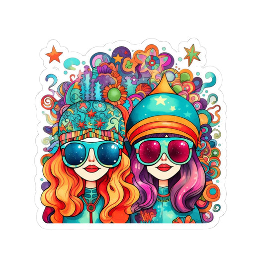 Psychedelic Groovy Girls Sticker: Trippy Retro Vinyl Decal