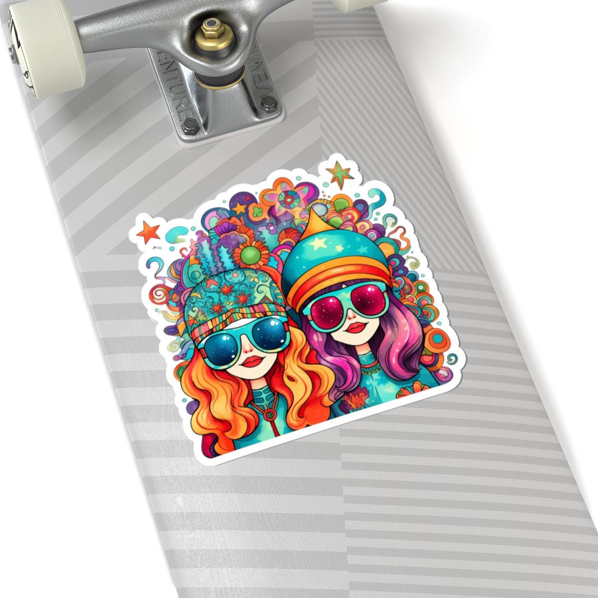Psychedelic Groovy Girls Sticker: Trippy Retro Vinyl Decal